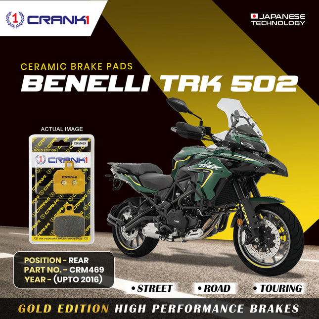 Ceramic Brake Pads For Benelli TRK 502 (Upto 2016) - Rear - CRM469 - 1 Set - CRANK1