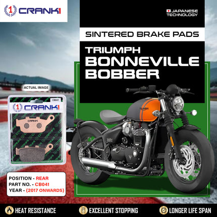 Sintered Brake Pads For Triumph Bonneville Bobber (2017 Onwards) - Rear - CB041 - 1 Set - CRANK1