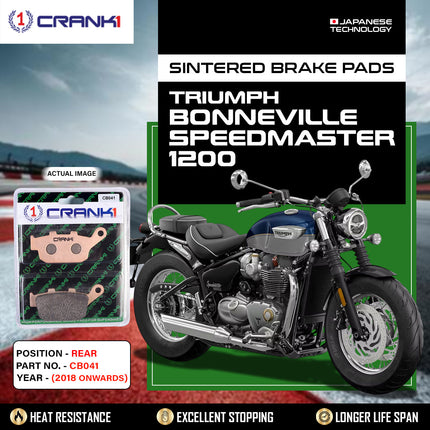 Sintered Brake Pads For Triumph Bonneville Speedmaster 1200 (2018 Onwards) - Rear - CB041 - 1 Set - CRANK1