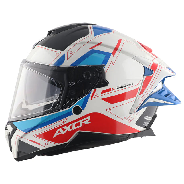 AXOR Brutale Ryden Dual Spoiler Helmet White Red – ECE/DOT Certified Racing Helmet