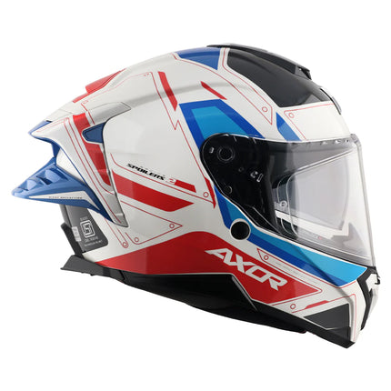 AXOR Brutale Ryden Dual Spoiler Helmet – White Red (ECE/DOT/ISI Certified)