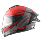 Axor Brutale Surges Red Grey Dual Spoiler Helmet – premium motorcycle helmet with dual spoilers and aggressive red-grey graphics