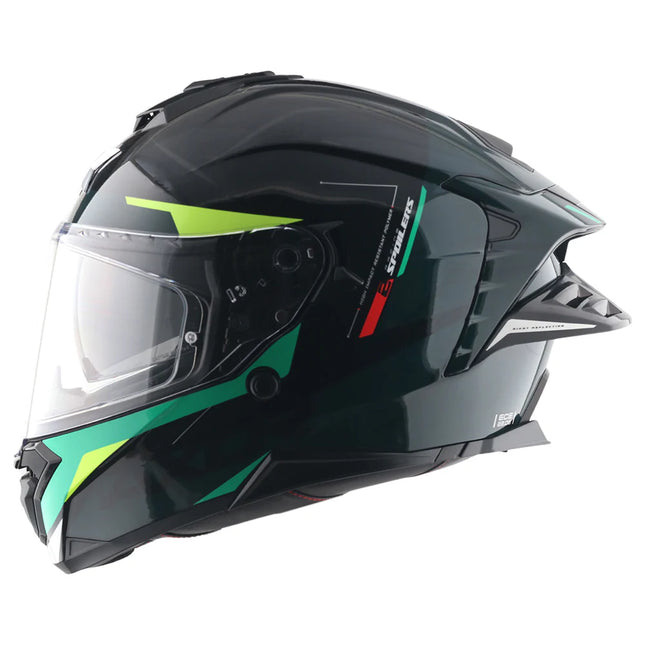 Axor Brutale Kryptic Black Green Dual Spoiler Helmet – premium motorcycle helmet with dual spoilers and Kryptic graphics