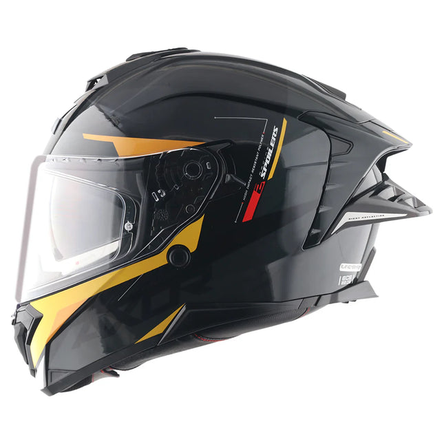 Axor Brutale Kryptic Black Yellow Dual Spoiler Helmet – premium motorcycle helmet with dual spoilers and Kryptic graphics