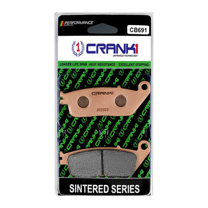 CRANK1 Brake Pads for Triumph Bonneville A3 Air Cooled, Sintered, Front & Rear, CRANK1 CB691 in retail packaging