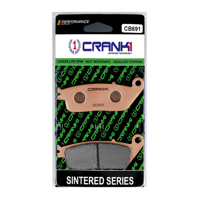 CRANK1 Brake Pads for Triumph Bonneville A3 Air Cooled, Sintered, Front & Rear, CRANK1 CB691 in retail packaging