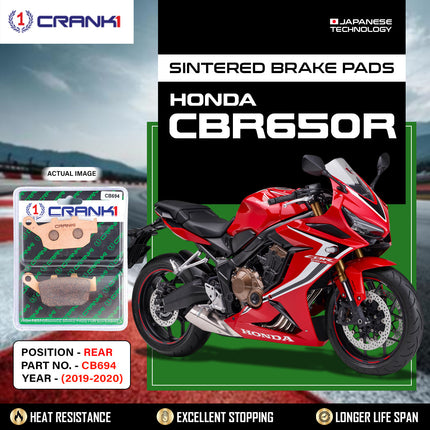 Sintered Brake Pads For Honda CBR650R (2019-2020) - Rear - CB694 - 1 Set - CRANK1