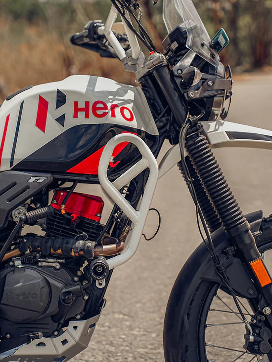 LCB Defender Crash Guard White for Hero XPulse 200 4V Pro – Mild Steel Engine & Frame Protector