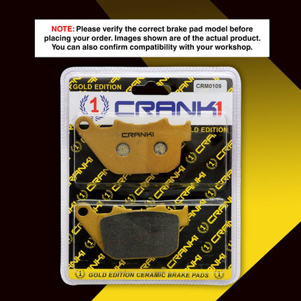 Ceramic Brake Pads For Harley Davidson Sportster Iron 883 (2009-2013) - Rear - CRM0109 - 1 Set - CRANK1