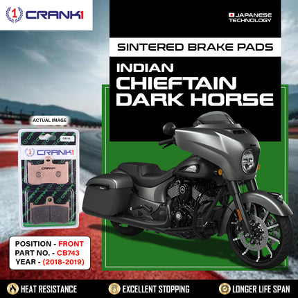 Sintered Brake Pads For Indian Chieftain Dark Horse (2018-2019) - Front - CB743 - 2 Sets Required - CRANK1