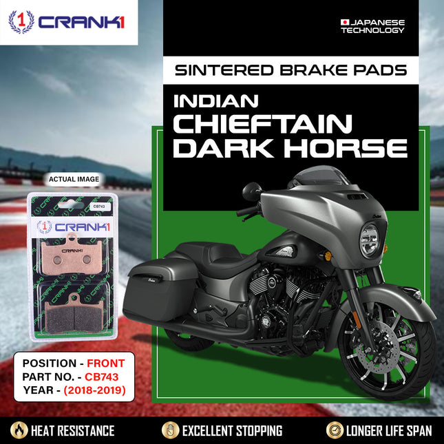 Sintered Brake Pads For Indian Chieftain Dark Horse (2018-2019) - Front - CB743 - 2 Sets Required - CRANK1