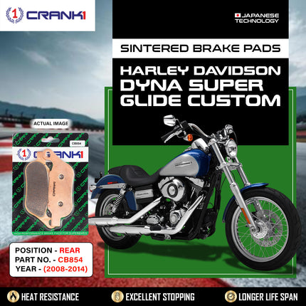 Sintered Brake Pads For Harley Davidson Dyna Super Glide Customs (2008-2014) - Rear - CB854 - 1 Set - CRANK1