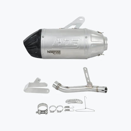 Norifumi Whoops SS Carbon Slip-On Exhaust for Royal Enfield Himalayan/Guerrilla 450 – Short (EXH18156) & Long (EXH18158)