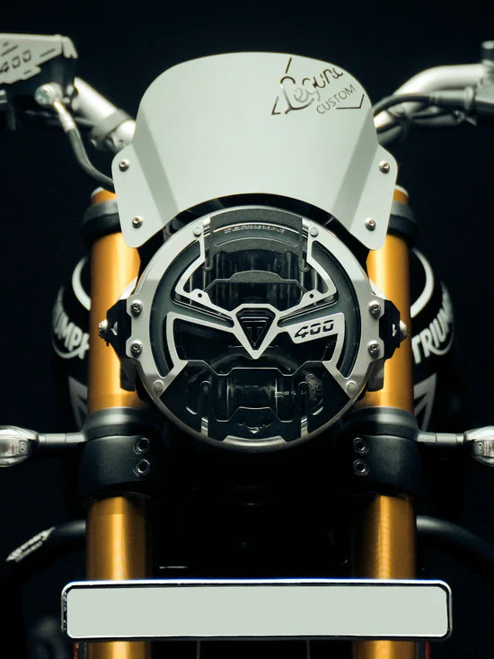 Legundary Cosmic headlight grill installed on Triumph Speed 400