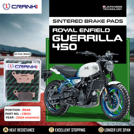 Sintered Brake Pads For Royal Enfield Guerrilla 450 (2024 Onwards) - Rear - CB312 - 1 Set - CRANK1