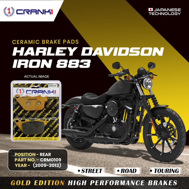 Ceramic Brake Pads For Harley Davidson Sportster Iron 883 (2009-2013) - Rear - CRM0109 - 1 Set - CRANK1