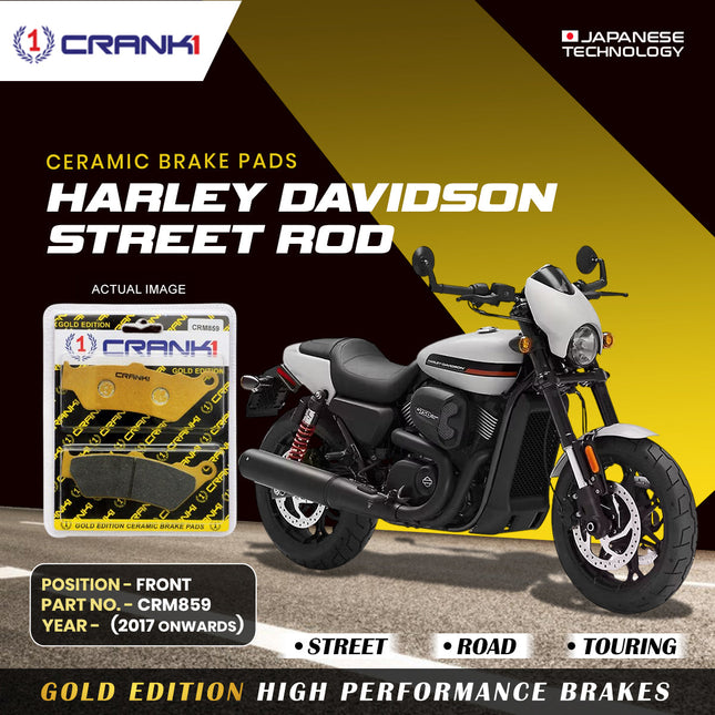 Ceramic Brake Pads For Harley Davidson Street Rod (2017 Onwards) - Front - CRM859 - 2 Sets - CRANK1