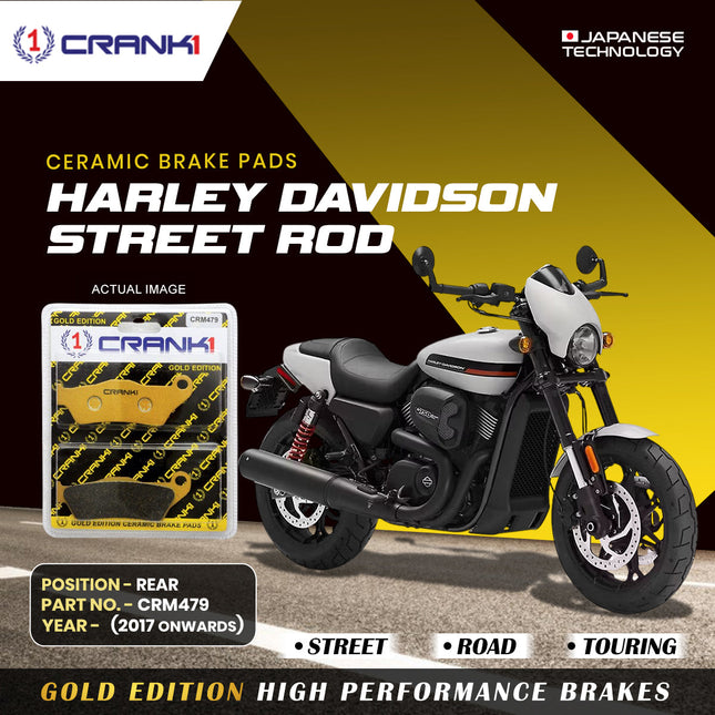 Ceramic Brake Pads For Harley Davidson Street Rod (2017 Onwards) - Rear - CRM479 - 1 Set - CRANK1