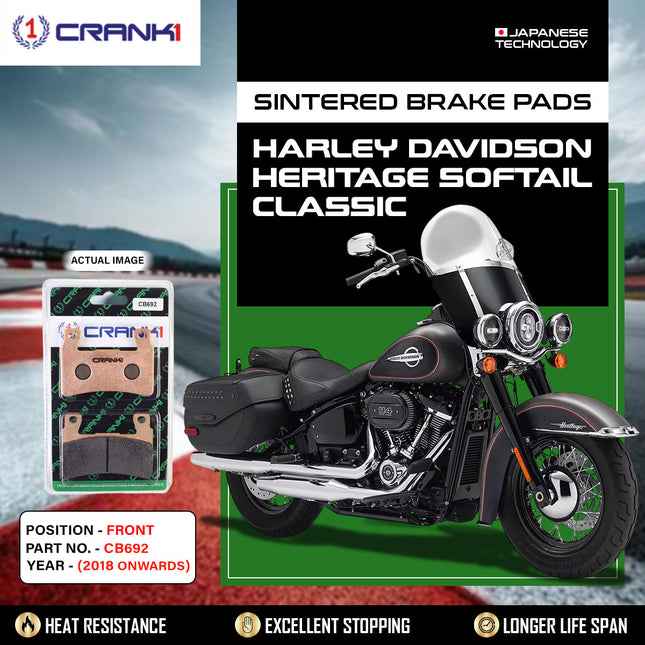 Sintered Brake Pads For Harley Davidson Heritage Softail Classic (2018 Onwards) - Front - CB692 - 1 Set - CRANK1