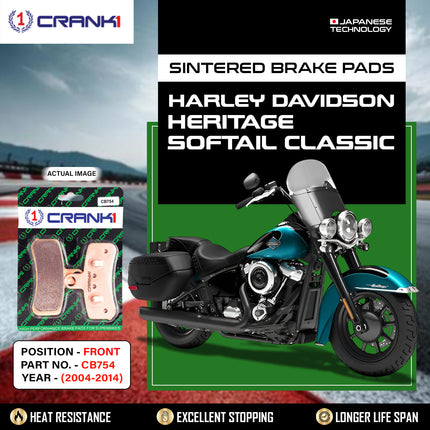 Sintered Brake Pads For Harley Davidson Heritage Softail Classic (2004-2014) - Front - CB754 - 1 Set - CRANK1