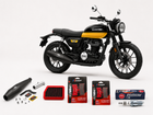 Rawtorque CB350 Stage 1 Package shown with a Honda CB350RS: Red Rooster Pegasus RS exhaust in black, BMC air filter, NGK iridium spark plug and NGage ceramic brake pads