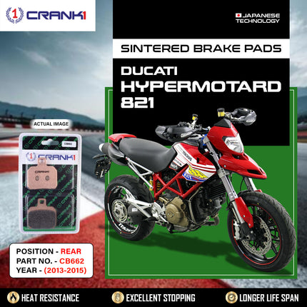 Sintered Brake Pads For Ducati Hypermotard 821 (2013-2015) - Rear - CB662 - 1 Set - CRANK1