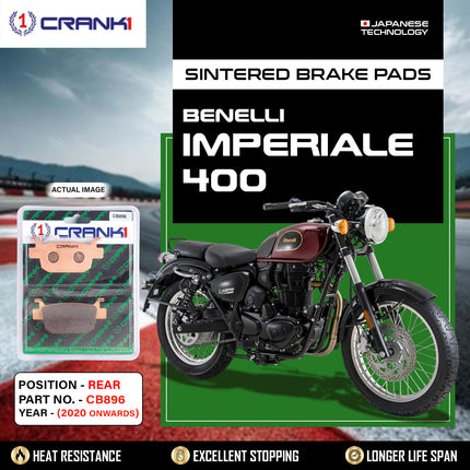 Sintered Brake Pads For Benelli Imperiale 400 (2020 Onwards) - Rear - CB896 - 1 Set - CRANK1
