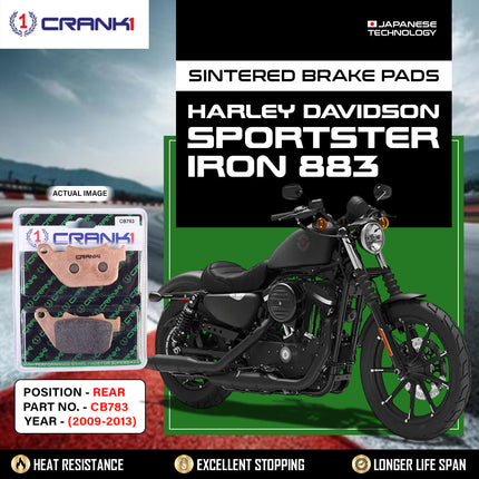 Sintered Brake Pads For Harley Davidson Sportster Iron 883 (2009-2013) - Rear - CB783 - 1 Set - CRANK1