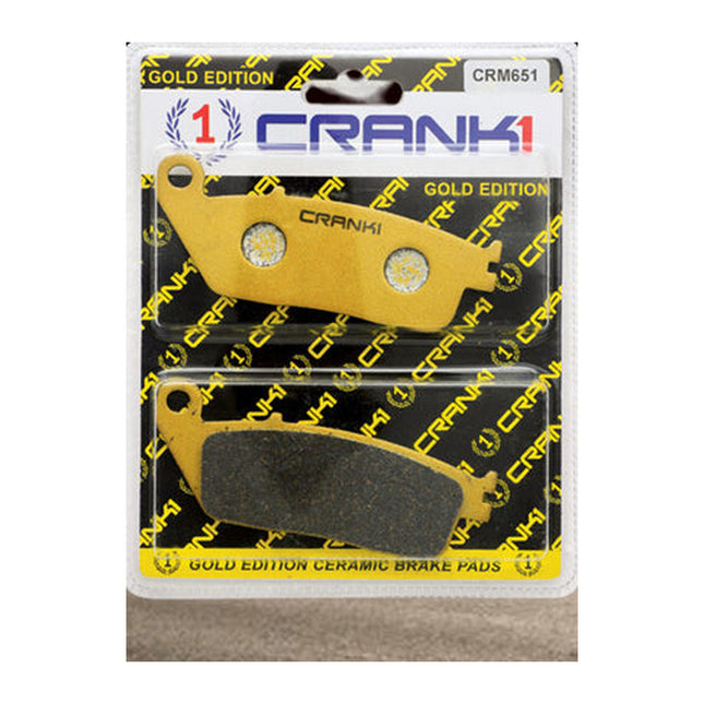 CRANK1 Brake Pads for Kawasaki Ninja 650, Ceramic & Sintered, Front & Rear, in retail packaging