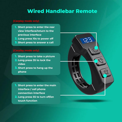Rawtorque wired handlebar remote for motorcycles and cars, with digital display and control buttons.