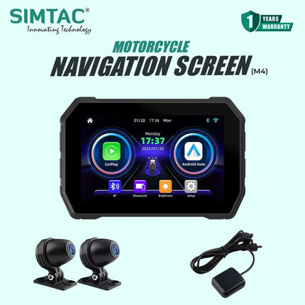 Motorcycle navigation screen system with cameras and GPS module, SIMTAC display on Rawtorque