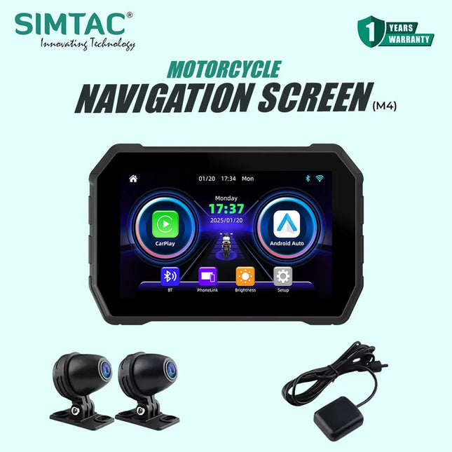 Motorcycle navigation screen system with cameras and GPS module, SIMTAC display on Rawtorque