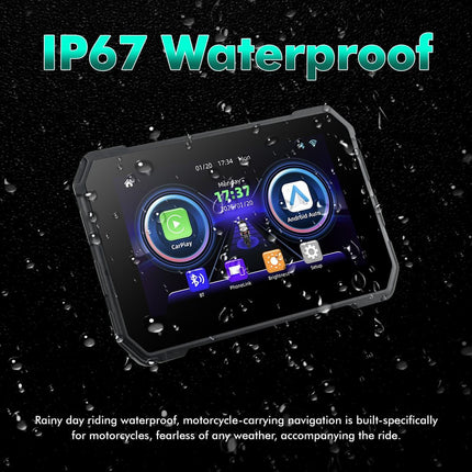 IP67 waterproof motorcycle navigation display with CarPlay and Android Auto from RawTorque