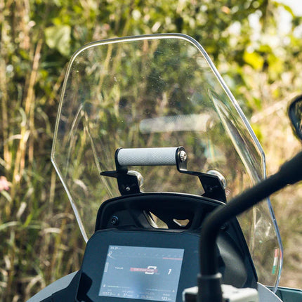 Legundary TVS Apache RTX 300 Ploigos GPS Mount with Visor Extender – MS & Aluminium – Black and Silver.