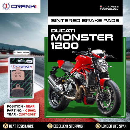 Sintered Brake Pads For Ducati Monster 1200 (2017-2018) - Rear - CB662 - 1 Set - CRANK1