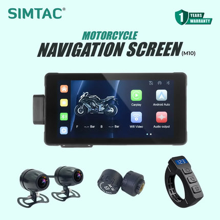 Simtac NVSM10DT motorcycle navigation system with 5-inch screen and dual camera DVR