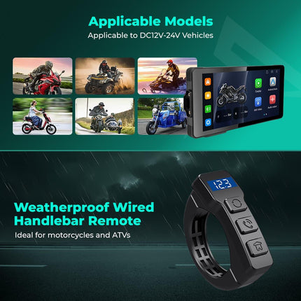 Weatherproof wired handlebar remote and smart display for motorcycles and ATVs, Rawtorque premium parts.