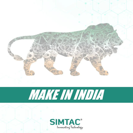 Make in India lion with mechanical gears, SIMTAC logo, RawTorque engineering theme