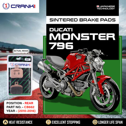 Sintered Brake Pads For Ducati Monster 796 (2010-2016) - Rear - CB662 - 1 Set - CRANK1