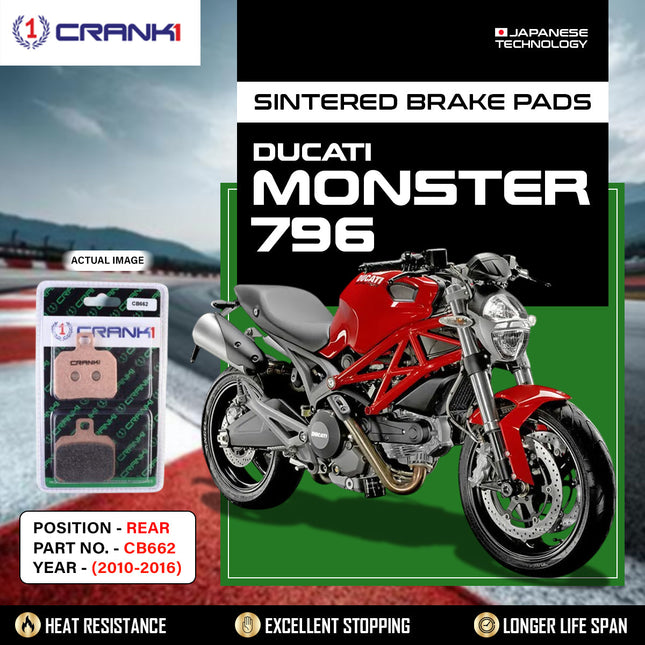 Sintered Brake Pads For Ducati Monster 796 (2010-2016) - Rear - CB662 - 1 Set - CRANK1