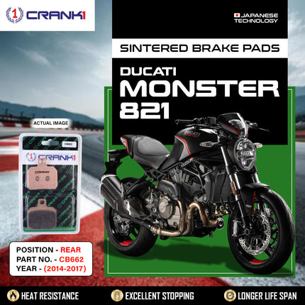 Sintered Brake Pads For Ducati Monster 821 (2014-2017) - Rear - CB662 - 1 Set - CRANK1