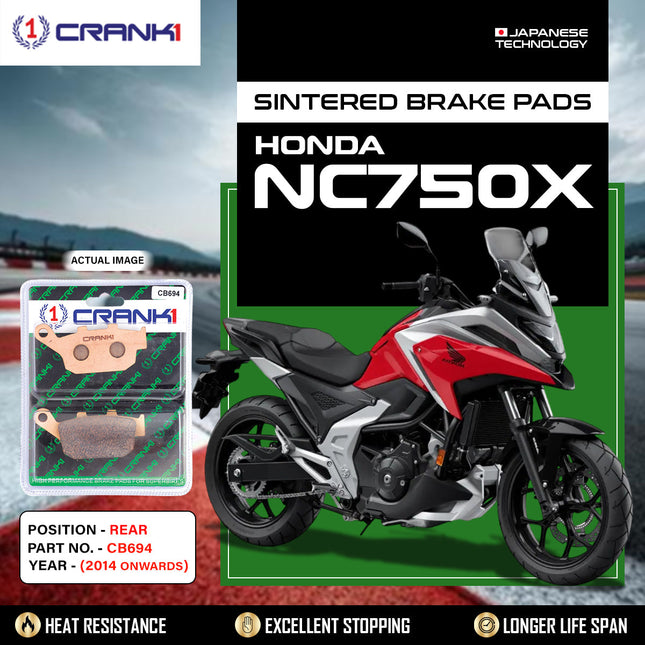 Sintered Brake Pads For Honda NC750X (2014 Onwards) - Rear - CB694 - 1 Set - CRANK1