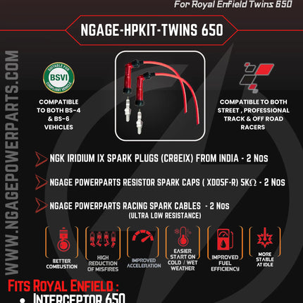 NGage High Performance Spark Plug Kit for Royal Enfield 650 Twins (Interceptor / GT / Super Meteor / Shotgun / Bear 650)