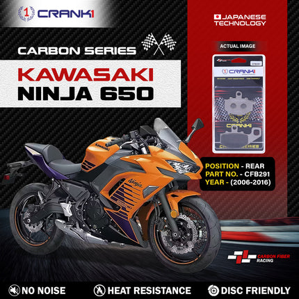 CRANK1 Brake Pads for Kawasaki Ninja 650 — Ceramic & Sintered, Front & Rear