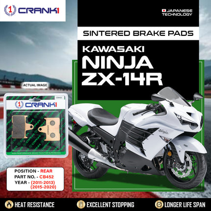 Sintered Brake Pads For Kawasaki Ninja ZX-14R (2011-2013) (2015-2020) - Rear - CB452 - 1 Set - CRANK1