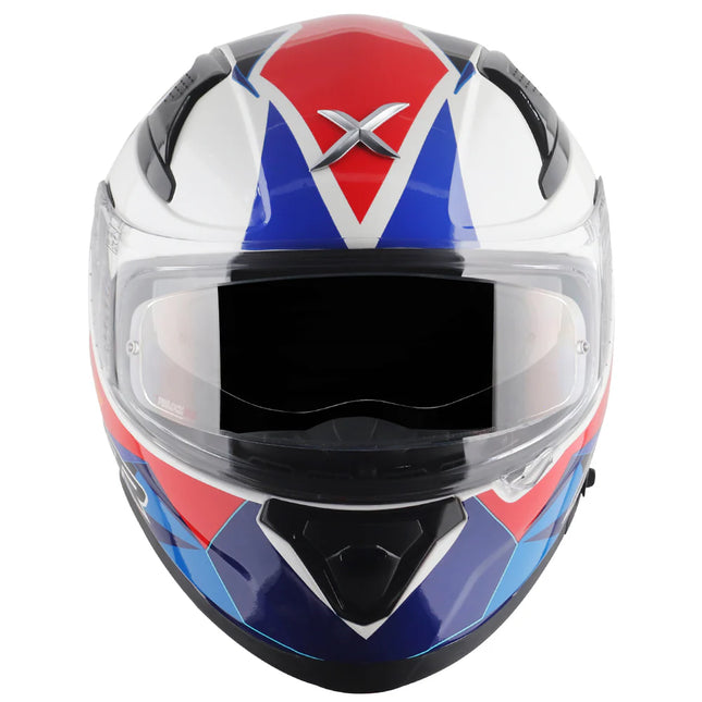 Axor Apex Prism Full Face Helmet – White Blue (Dual Visor, ISI & DOT Certified)