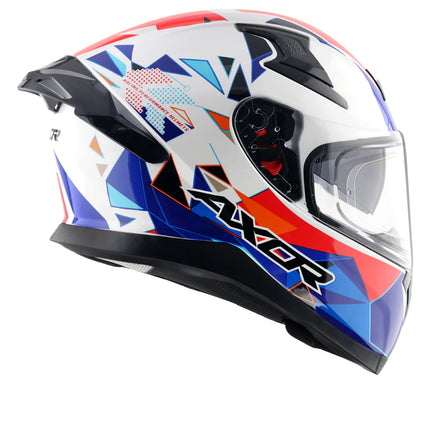 Axor Apex Prism Full Face Helmet – White Blue (Dual Visor, ISI & DOT Certified)