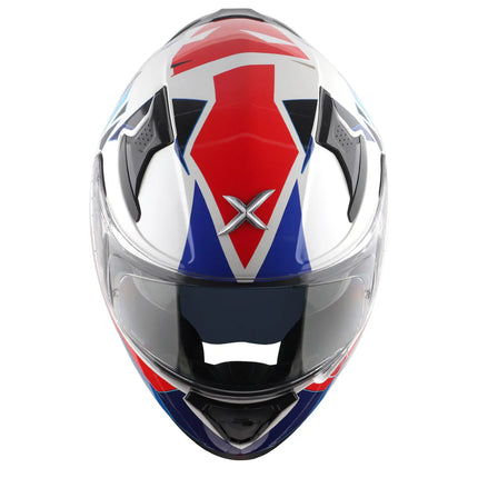 Axor Apex Prism Full Face Helmet – White Blue (Dual Visor, ISI & DOT Certified)