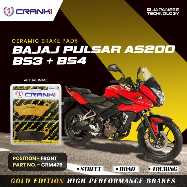 Ceramic Brake Pads For Bajaj  Pulsar AS200 BS3 + BS4 - Front - CRM479 - 1 Set - CRANK1