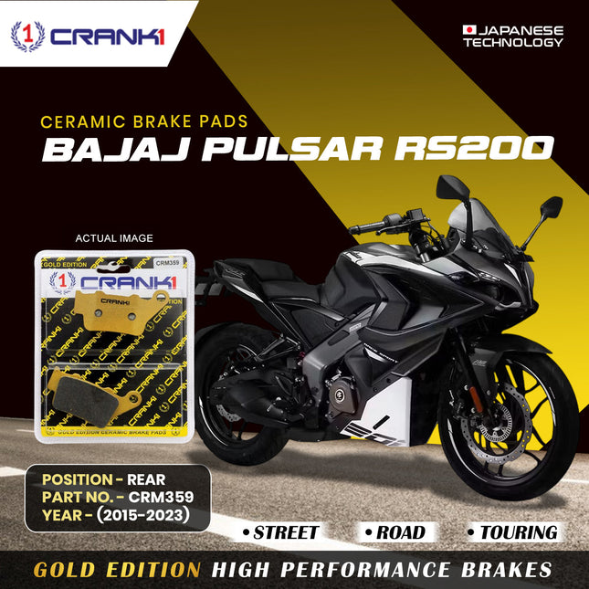 Ceramic Brake Pads For Bajaj Pulsar RS200 (2015-2023) - Rear - CRM359 - 1 Set - CRANK1